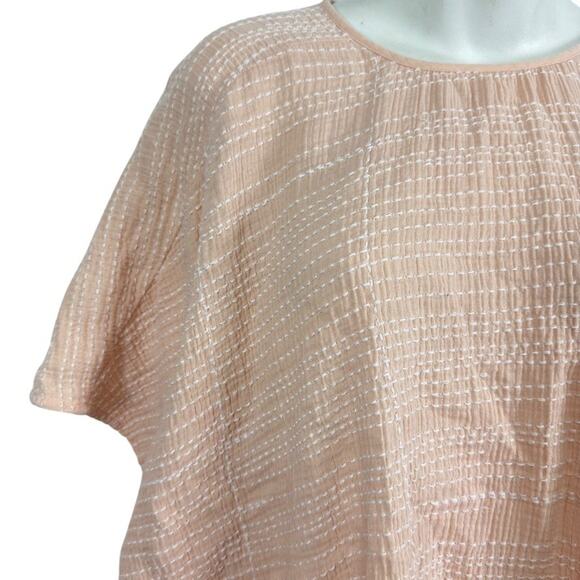 J Jill Pure Pink Blush Dolman Short Sleeve Oversized Embroidered Cotton Top L - Picture 5 of 16